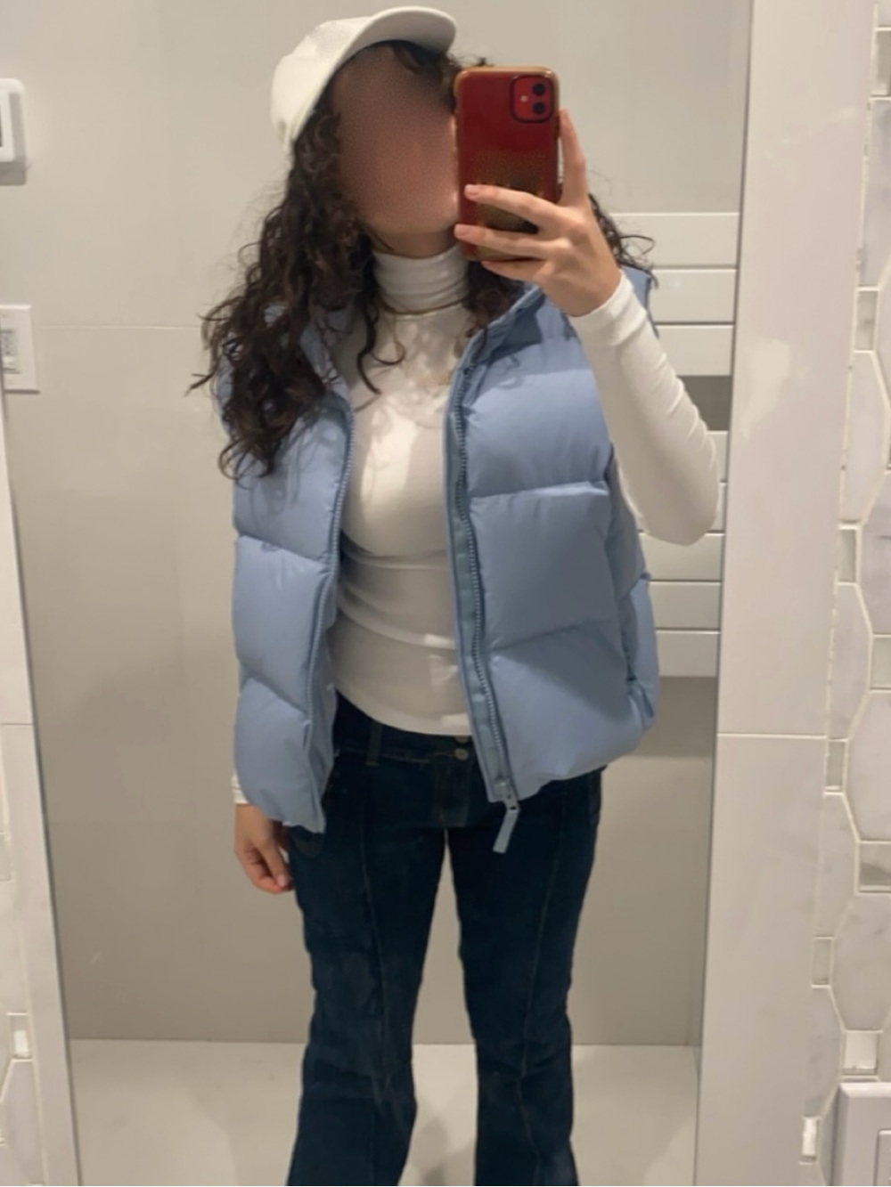 Aritzia ( TNA) Light Blue PufferVest with hood that could be hid